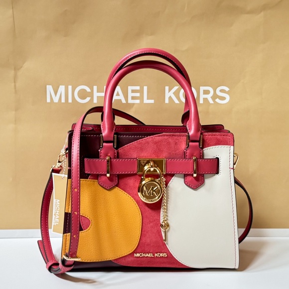 Michael Kors Hamilton Small Satchel Shoulder Bag Graphic Logo Light Berry Multi - Picture 2 of 14